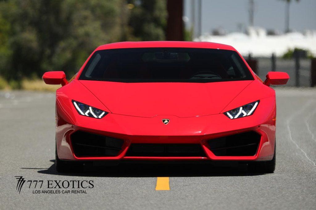 front view lights on red lamrboghini huracan