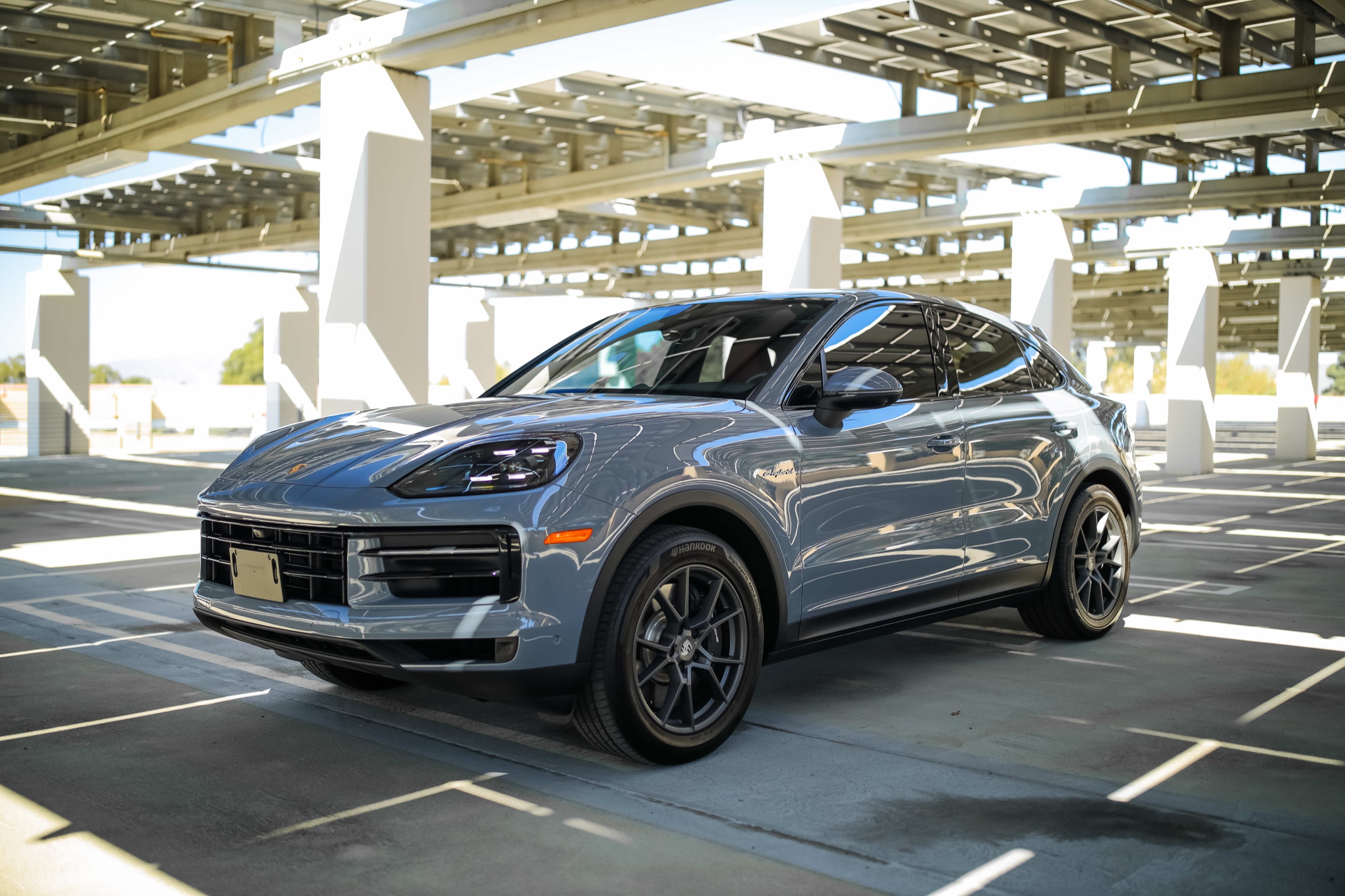 Nardo Grey Porsche Cayenne front three-quarter exterior view