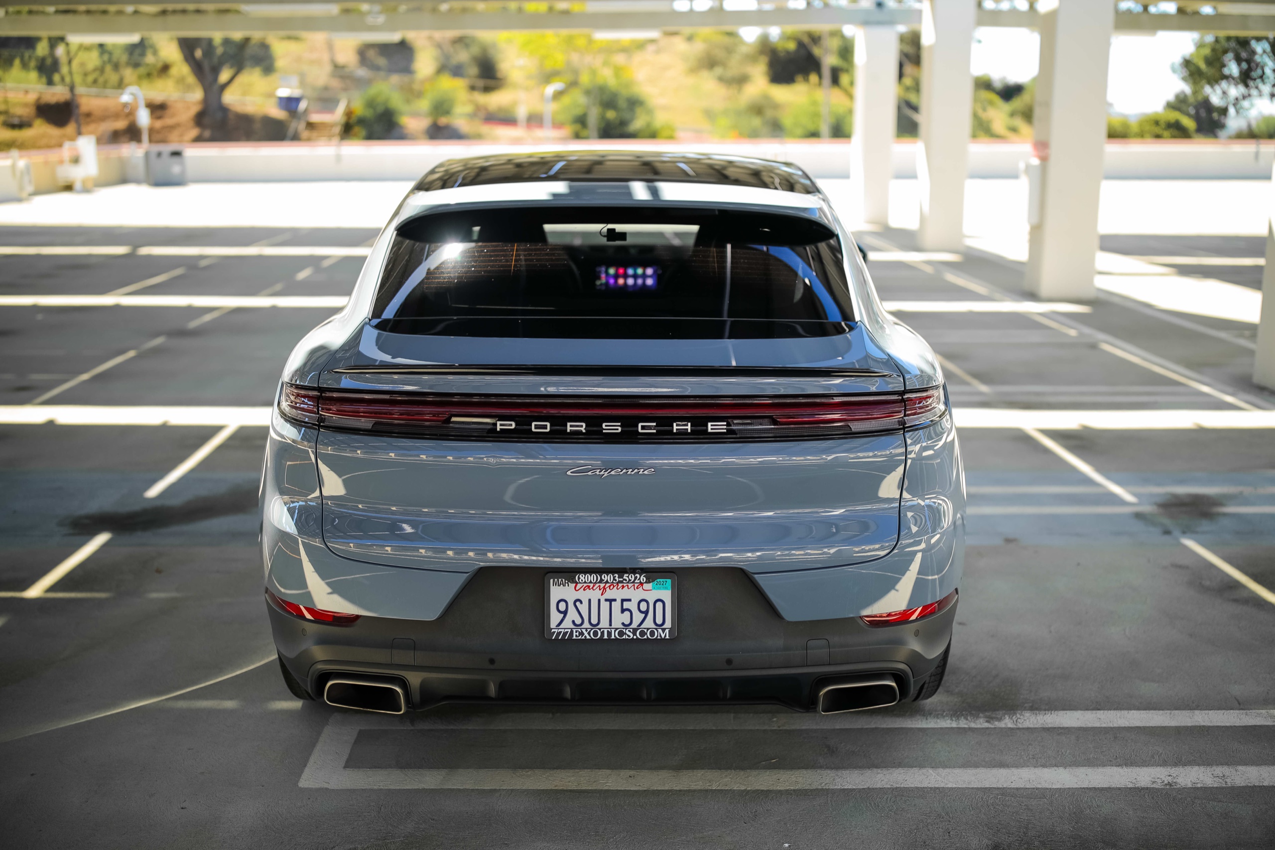Rear view of the Nardo Grey Porsche Cayenne