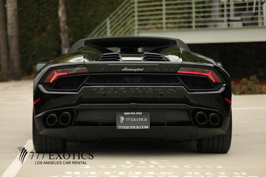 rear view of black huracan spyder