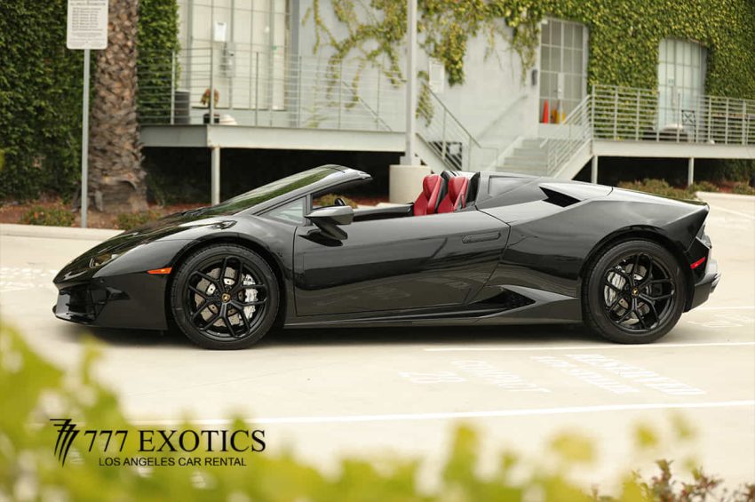 side view of black huracan spyder