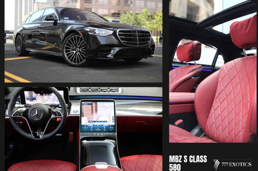 collage of black mercedes benz s580