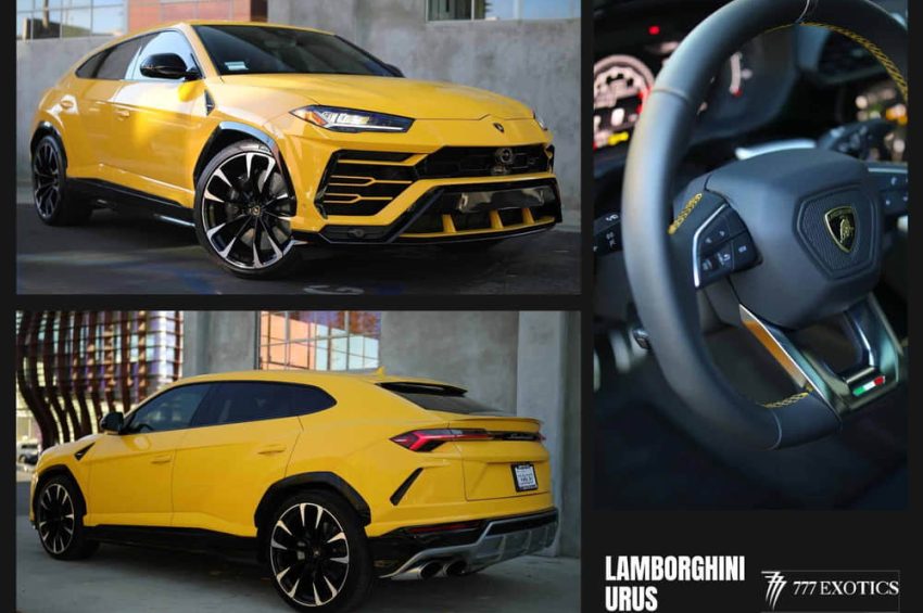 collage of yellow lamborghini urus